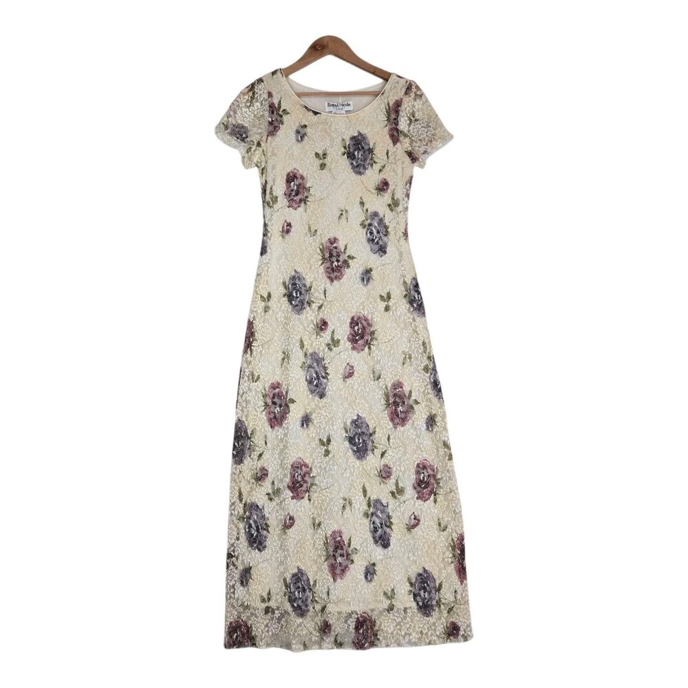Vintage Ronni Nicole Dress 10 Ivory Lace Floral Midi Romantic Cottagecore